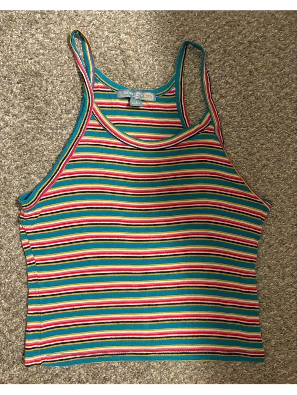 Good Luck Gem striped crop tank top